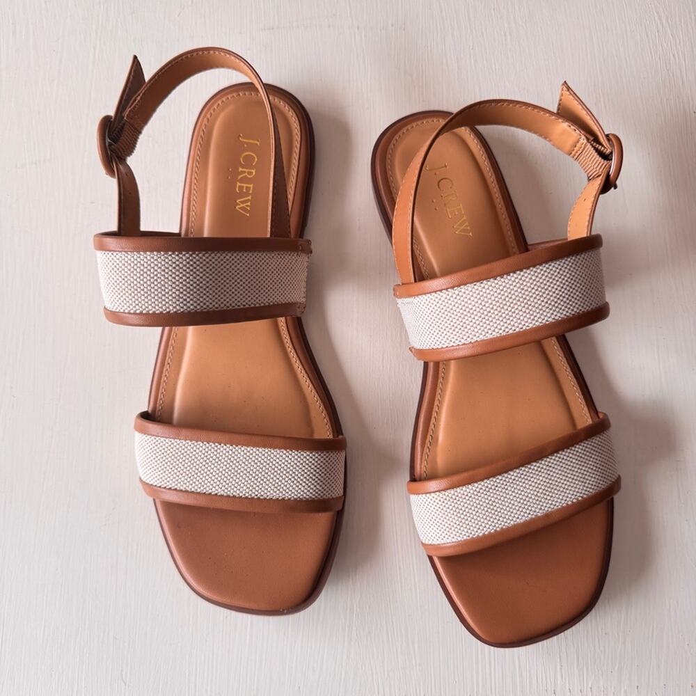 J.Crew Women’s Natural and White Low Heel Double Strap Sandals Sz 8 - Picture 7 of 8